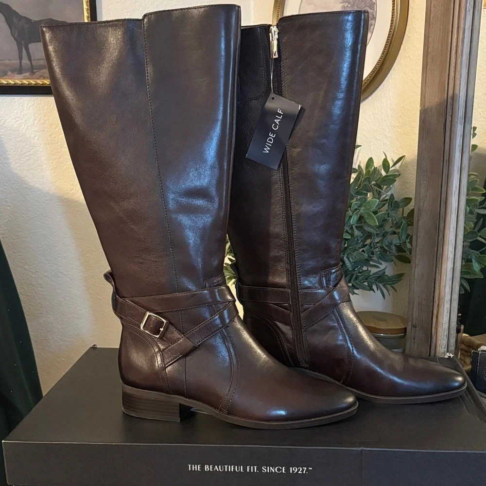 Naturalizer Rena 2 Dark Brown Leather Knee-High Boots Size 9 New In Box - Picture 1 of 10